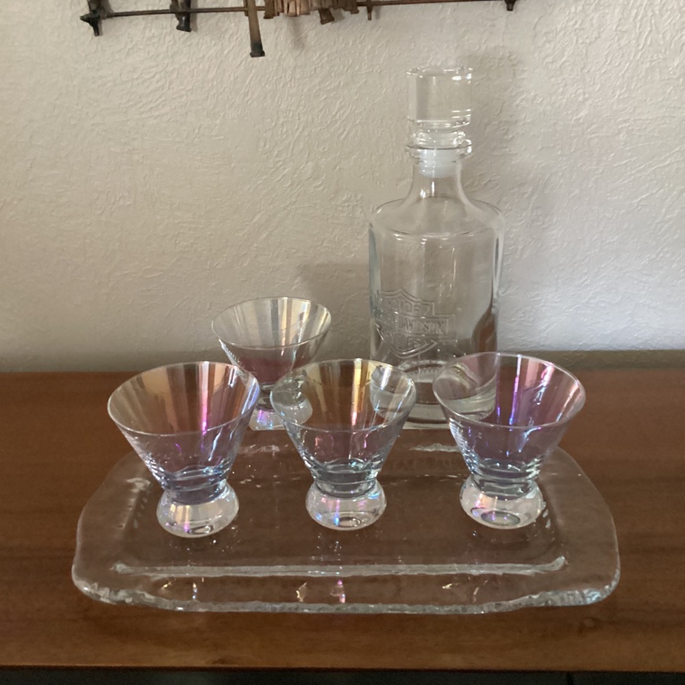 Iridescent Optic Rainbow Martini Glasses Stemless Footed Solid Base Set Of Four